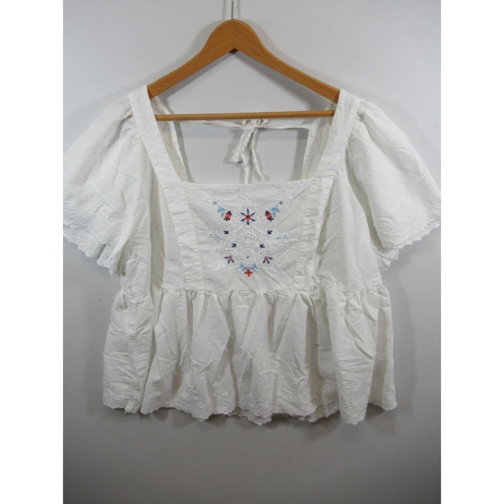 Old Navy Embroidered Smocked Blouse Plus Size 3x White